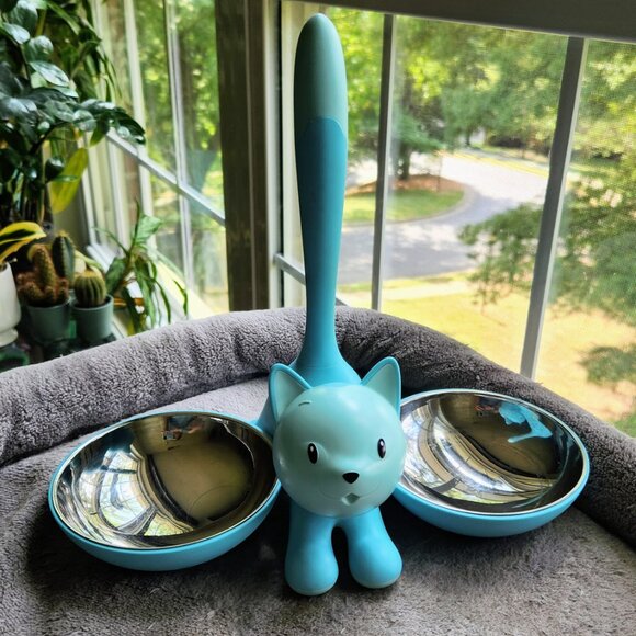 😻 ALESSI Tigrito Cat Blue Cat 2 Bowls Cat Feeder by Designer Mairiam Mirri - Picture 10 of 14